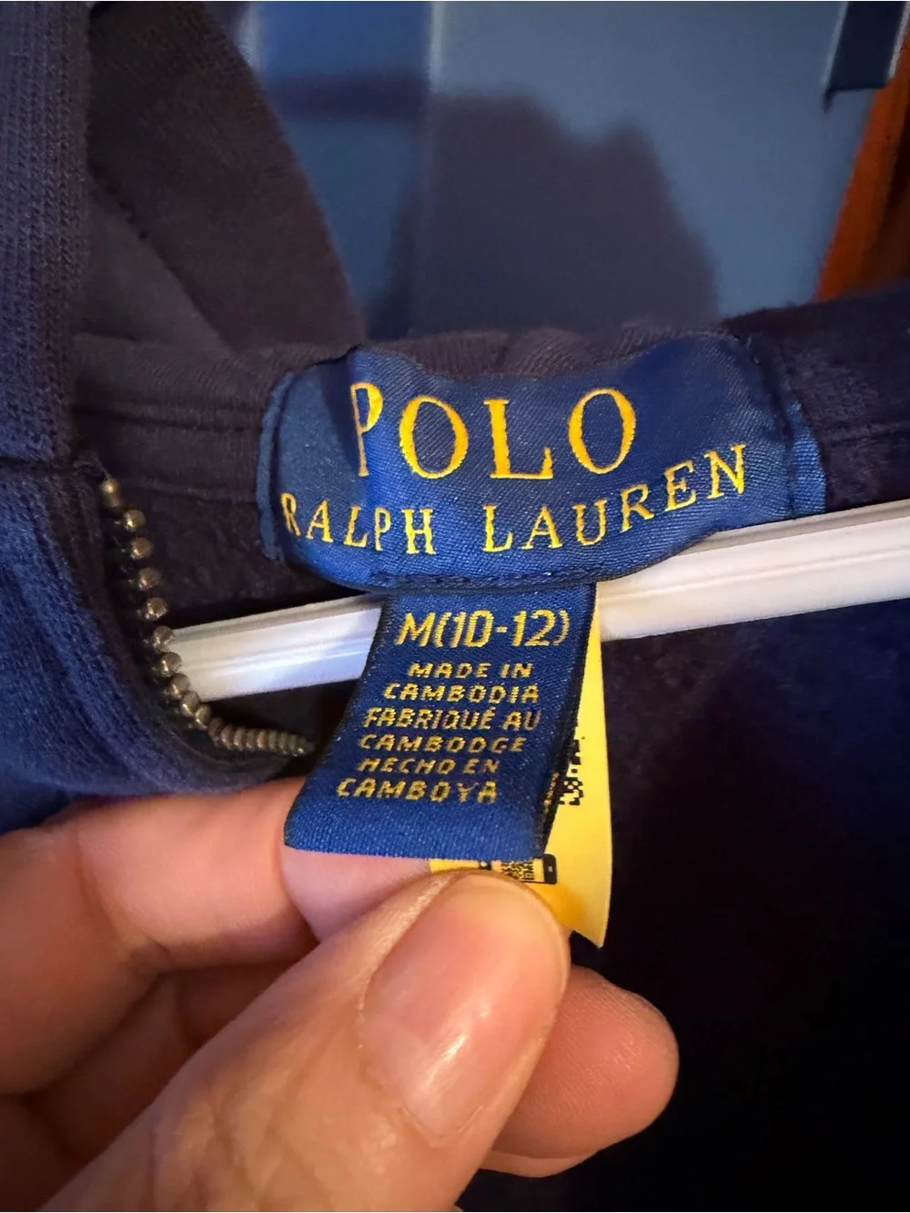 Ralph Lauren Navy Zip Hoodie with Red Pony. Size 10/12